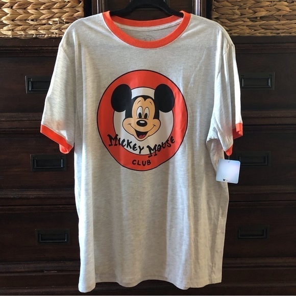 Disney Mickey Mouse Club gray short sleeve graphic ringer tee in size M, XL, XXL - Picture 1 of 3